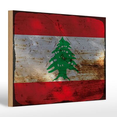 Letrero de madera bandera Líbano 30x20cm Bandera del Líbano óxido