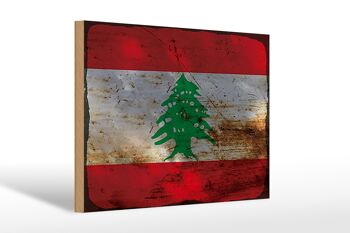 Panneau en bois drapeau Liban 30x20cm Drapeau du Liban rouille 1