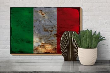 Panneau en bois drapeau Italie 30x20cm Drapeau de l'Italie rouille 3