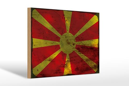 Holzschild Flagge Mazedonien 30x20cm Flag Macedonia Rost