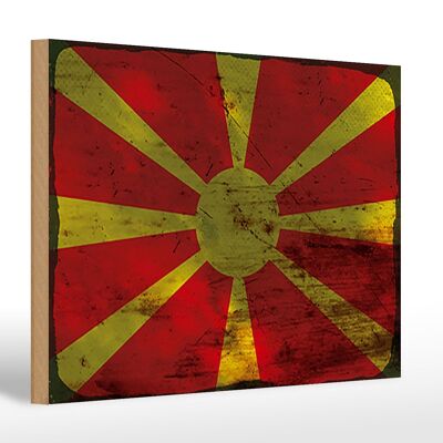 Panneau en bois drapeau Macédoine 30x20cm Drapeau Macédoine rouille