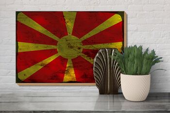 Panneau en bois drapeau Macédoine 30x20cm Drapeau Macédoine rouille 3