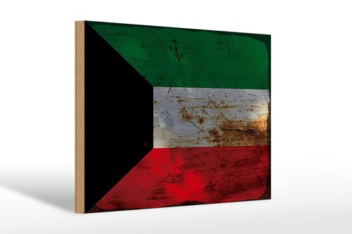 Holzschild Flagge Kuwait 30x20cm Flag of Kuwait Rost