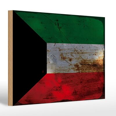 Letrero de madera bandera Kuwait 30x20cm Bandera de Kuwait óxido