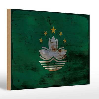 Letrero de madera bandera Macao 30x20cm Bandera de Macao óxido