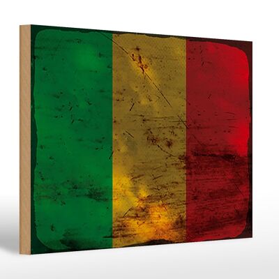 Letrero de madera bandera Mali 30x20cm Bandera de Mali óxido