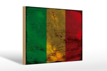 Panneau en bois drapeau Mali 30x20cm Drapeau du Mali rouille 1