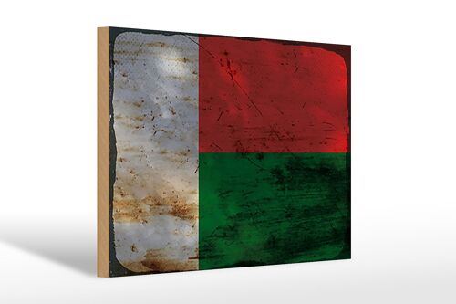 Holzschild Flagge Madagaskar 30x20cm Madagascar Rost