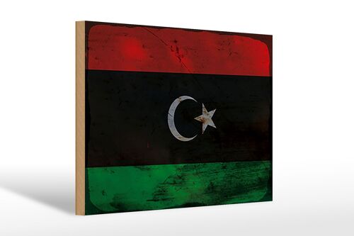 Holzschild Flagge Libyen 30x20cm Flag of Libya Rost