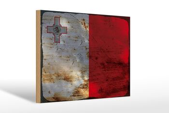 Panneau en bois drapeau Malte 30x20cm Drapeau de Malte rouille 1