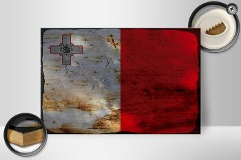 Panneau en bois drapeau Malte 30x20cm Drapeau de Malte rouille 2