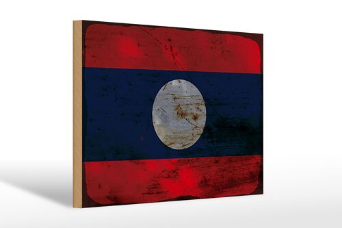 Holzschild Flagge Laos 30x20cm Flag of Laos Rost