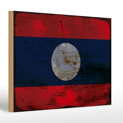 Letrero de madera bandera Laos 30x20cm Bandera de Laos óxido