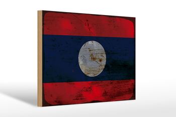 Panneau en bois drapeau Laos 30x20cm Drapeau du Laos rouille 1