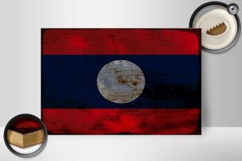 Panneau en bois drapeau Laos 30x20cm Drapeau du Laos rouille 2