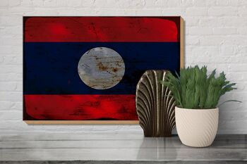 Panneau en bois drapeau Laos 30x20cm Drapeau du Laos rouille 3