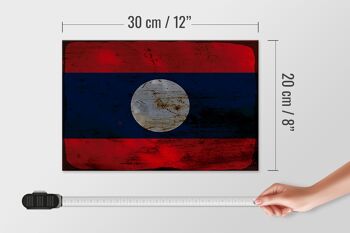 Panneau en bois drapeau Laos 30x20cm Drapeau du Laos rouille 4