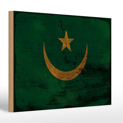 Letrero de madera bandera Mauritania 30x20cm Bandera Mauritania óxido