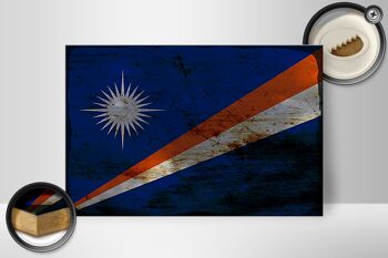 Panneau en bois drapeau Îles Marshall 30x20cm drapeau rouille 2