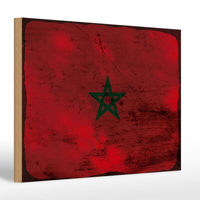 Holzschild Flagge Marokko 30x20cm Flag of Morocco Rost