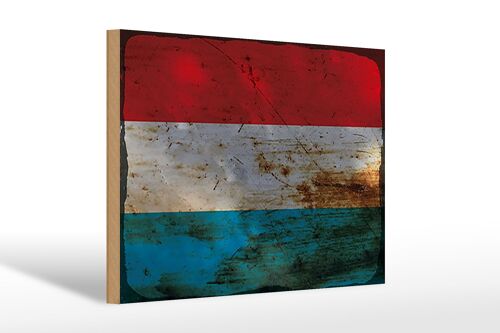 Holzschild Flagge Luxemburg 30x20cm Flag Luxembourg Rost