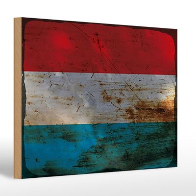 Cartello in legno bandiera Lussemburgo 30x20 cm Bandiera Lussemburgo ruggine