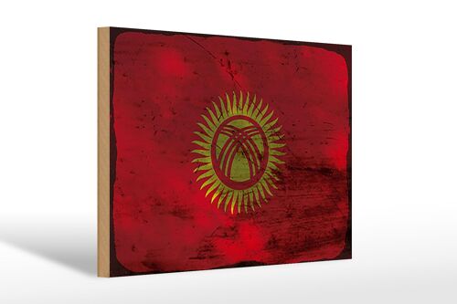 Holzschild Flagge Kirgisistan 30x20cm Kyrgyzstan Rost
