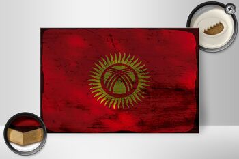 Panneau en bois drapeau Kirghizistan 30x20cm Kirghizistan rouille 2