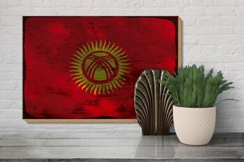 Panneau en bois drapeau Kirghizistan 30x20cm Kirghizistan rouille 3