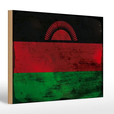 Letrero de madera bandera Malawi 30x20cm Bandera de Malawi óxido
