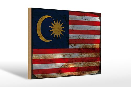 Holzschild Flagge Malaysia 30x20cm Flag of Malaysia Rost