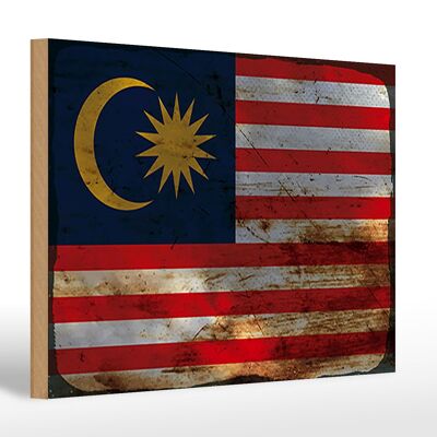 Holzschild Flagge Malaysia 30x20cm Flag of Malaysia Rost