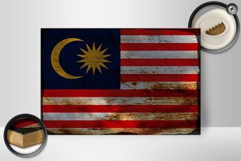 Panneau en bois drapeau Malaisie 30x20cm Drapeau de la Malaisie rouille 2