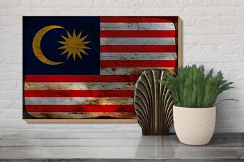 Panneau en bois drapeau Malaisie 30x20cm Drapeau de la Malaisie rouille 3