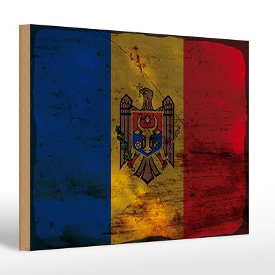 Cartello in legno bandiera Moldavia 30x20cm Bandiera della Moldavia ruggine