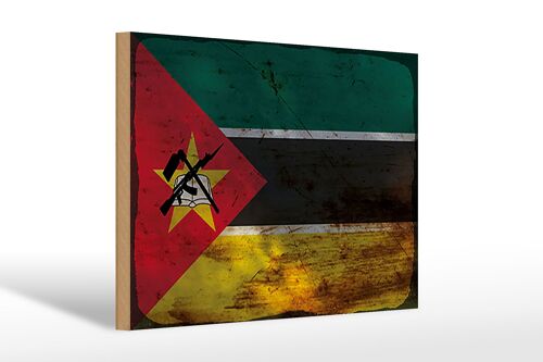 Holzschild Flagge Mosambik 30x20cm Flag Mozambique Rost