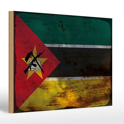 Letrero de madera bandera Mozambique 30x20cm Bandera Mozambique óxido