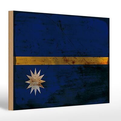 Cartello in legno bandiera Nauru 30x20 cm Bandiera di Nauru ruggine