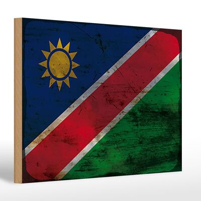 Panneau en bois drapeau Namibie 30x20cm Drapeau de la Namibie rouille