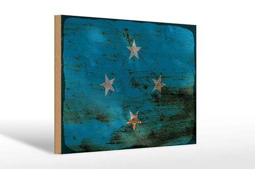 Holzschild Flagge Mikronesien 30x20cm Micronesia Rost