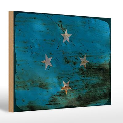 Letrero de madera bandera Micronesia 30x20cm Micronesia óxido