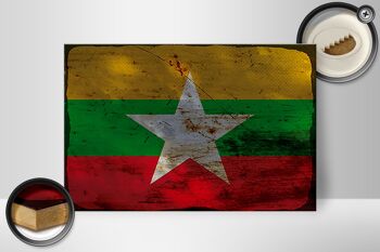 Panneau en bois drapeau Myanmar 30x20cm Drapeau du Myanmar rouille 2