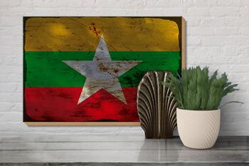 Panneau en bois drapeau Myanmar 30x20cm Drapeau du Myanmar rouille 3