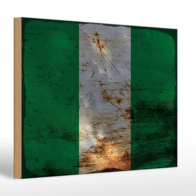 Letrero de madera bandera Nigeria 30x20cm Bandera de Nigeria óxido