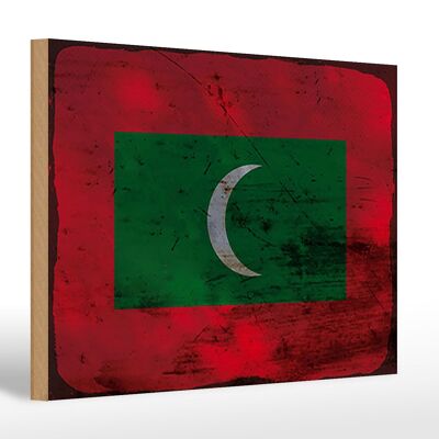 Panneau en bois drapeau Maldives 30x20cm Drapeau Maldives rouille