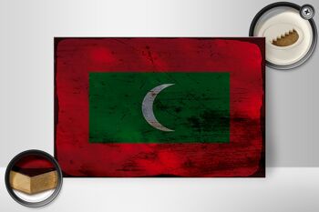 Panneau en bois drapeau Maldives 30x20cm Drapeau Maldives rouille 2