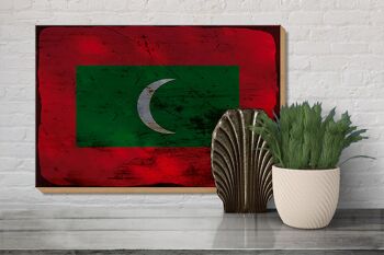 Panneau en bois drapeau Maldives 30x20cm Drapeau Maldives rouille 3