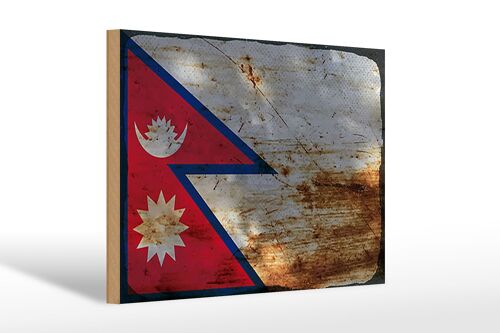 Holzschild Flagge Nepal 30x20cm Flag of Nepal Rost