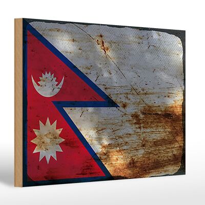 Letrero de madera bandera Nepal 30x20cm Bandera de Nepal óxido