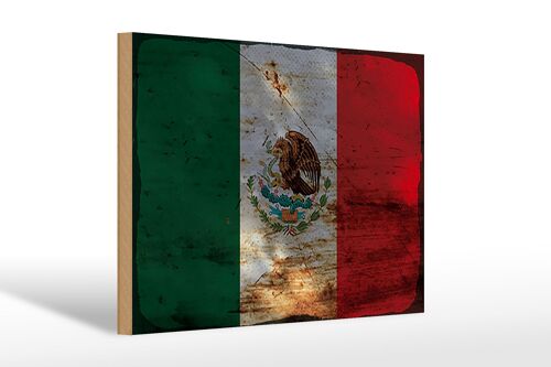 Holzschild Flagge Mexiko 30x20cm Flag of Mexico Rost